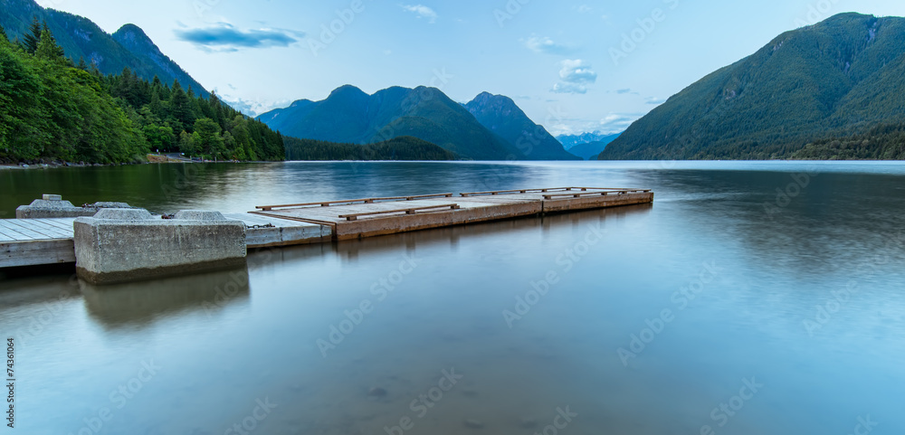 Dock on Lake Surrounded by Mountains