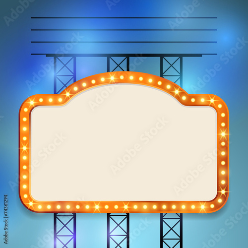 Retro cinema old vintage bulb frame sign