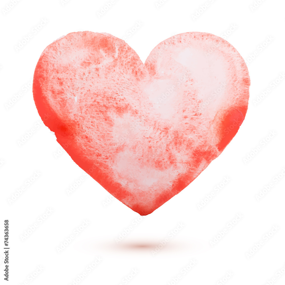Hand draw watercolor aquarelle art paint love red heart Vector