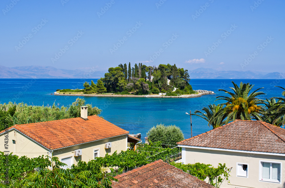Mouse Island (Pontikonissi) on Corfu, Geece - obrazy, fototapety, plakaty 