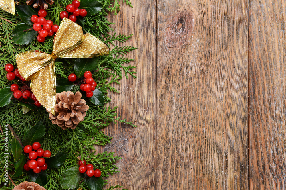 Beautiful Christmas border from fir and mistletoe Beautiful Christmas border from fir and mistletoe