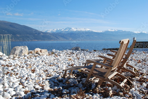 Beach at Ioannina lake Greece photo