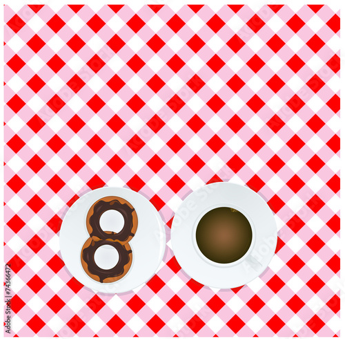 Tablecloth pattern with donuts and coffee