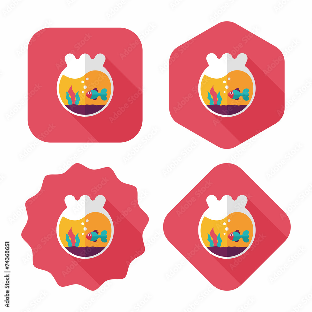 Pet goldfish bowl flat icon with long shadow,eps10 Pet goldfish bowl flat icon with long shadow,eps10