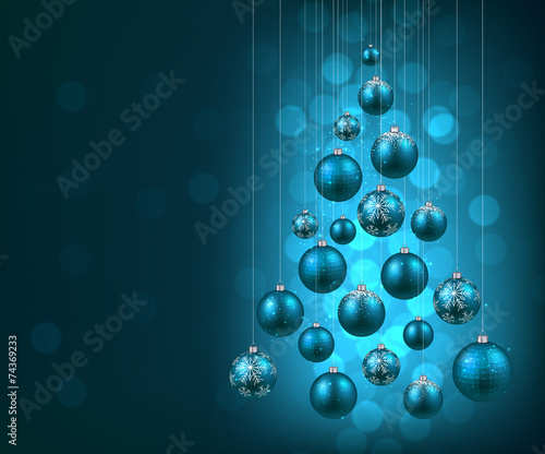 Christmas tree with blue christmas balls.