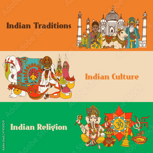 India sketch banners set