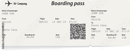 Airline boarding pass ticket with QR2 code