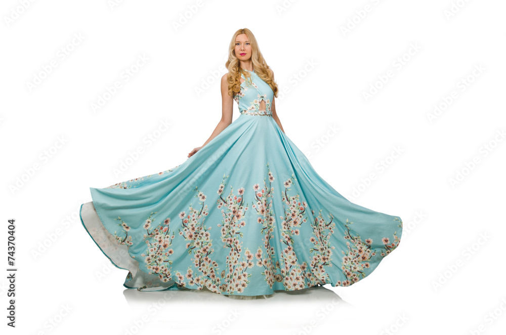Woman wearing ball dress isolated on white Woman wearing ball dress isolated on white