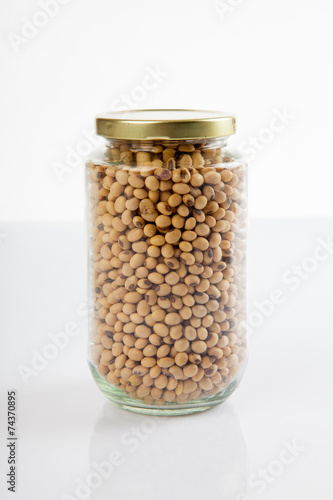 Soybeans in a jar with lid close