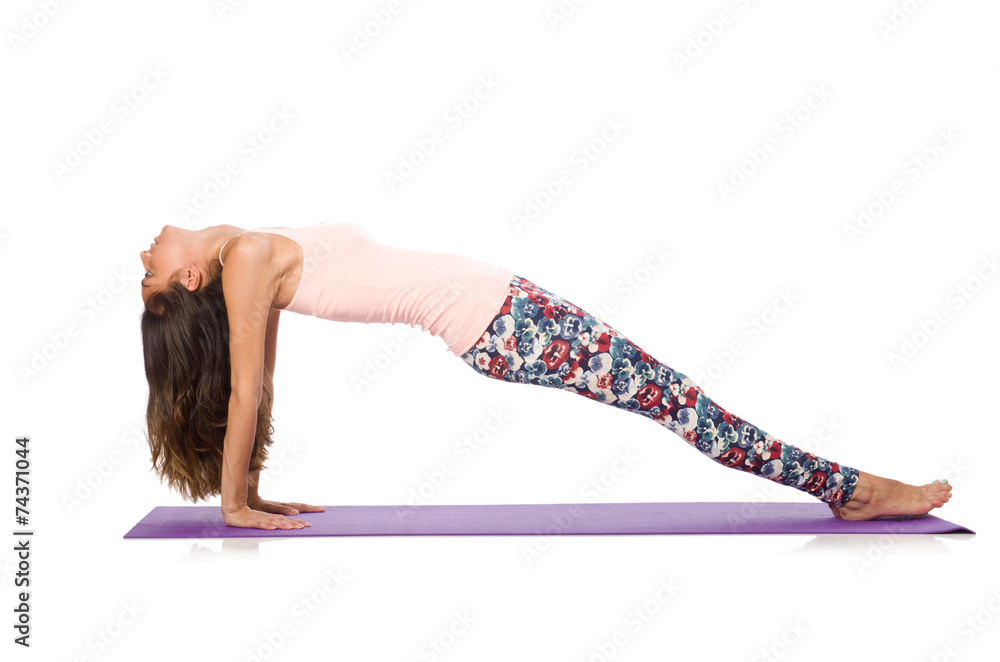 Young woman doing sport exercises isolated on white Young woman doing sport exercises isolated on white