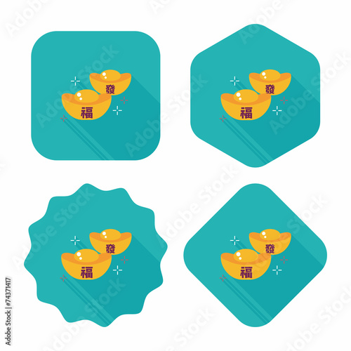 Chinese New Year flat icon with long shadow,eps10, Gold ingot wi