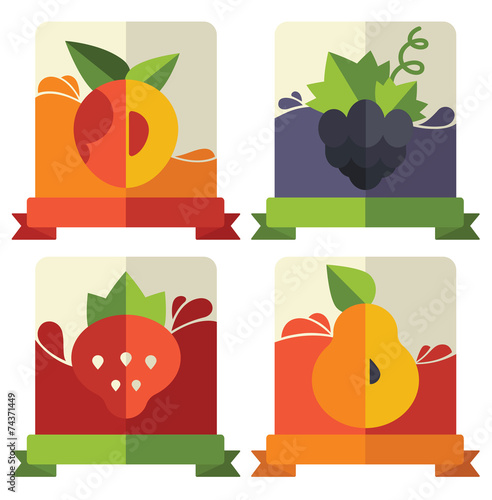 fresh fruits and berries juice emblems and icons