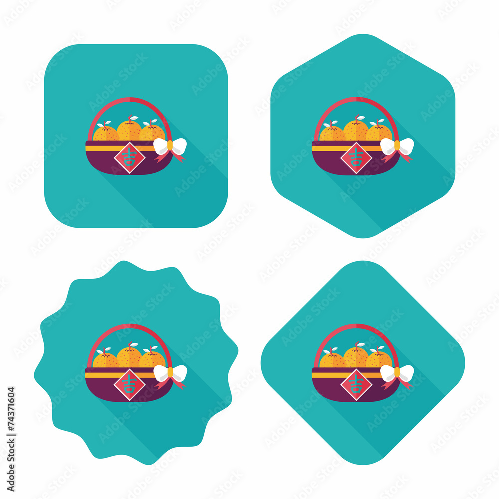 Chinese New Year Mandarin Oranges flat icon wtih long shadow,eps Chinese New Year Mandarin Oranges flat icon wtih long shadow,eps