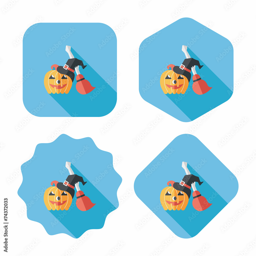 pumpkin and broom flat icon with long shadow,eps10 pumpkin and broom flat icon with long shadow,eps10
