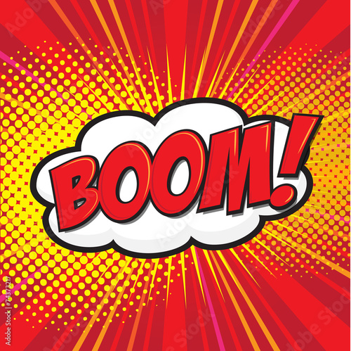 BOOM! wording in comic speech bubble in pop art style