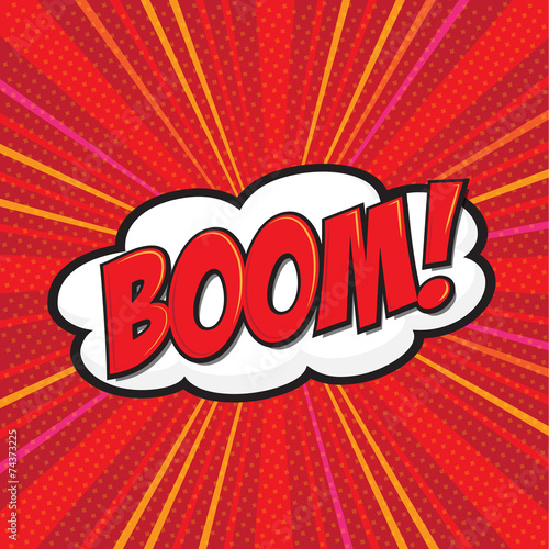 BOOM! wording in comic speech bubble in pop art style
