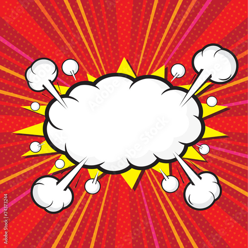 Blank comic speech bubble in pop art style on burst background