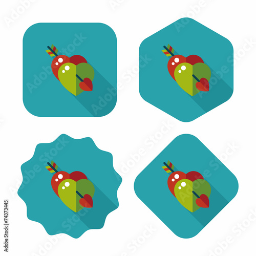 valentine's day heart bow and arrow flat icon with long shadow,e
