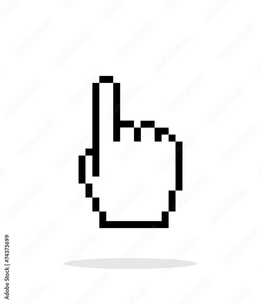 One finger. Pixel hand cursor icon on white background. One finger. Pixel hand cursor icon on white background.