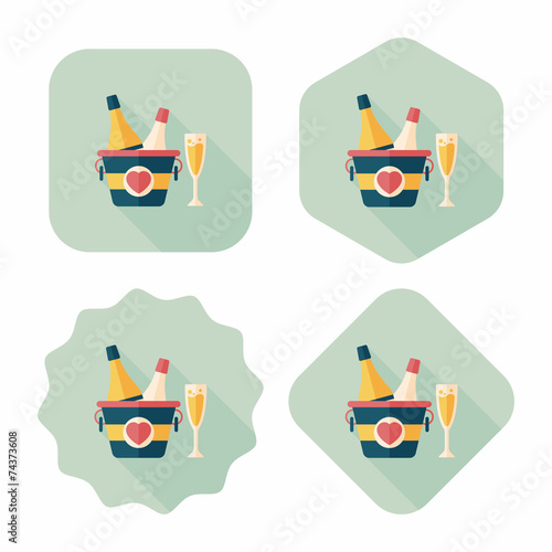 Valentine's day champagne flat icon with long shadow,eps10