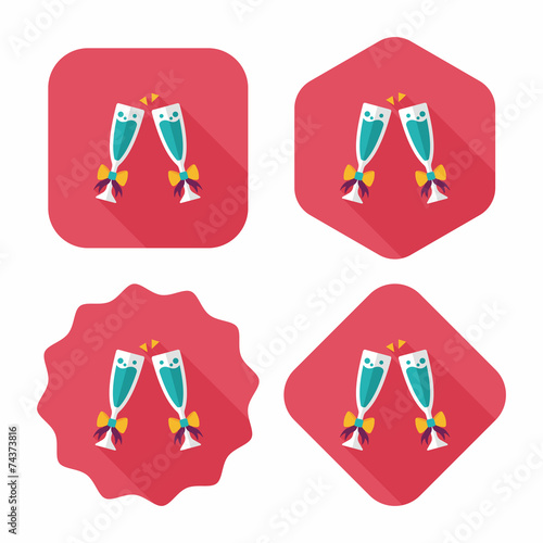 Valentine's day champagne flat icon with long shadow,eps10