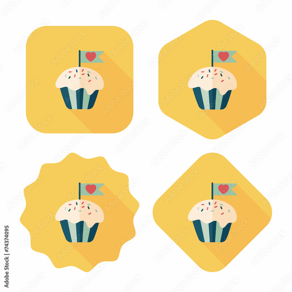 列Valentine's Day cupcake flat icon with long shadow,eps10印 列Valentine's Day cupcake flat icon with long shadow,eps10印