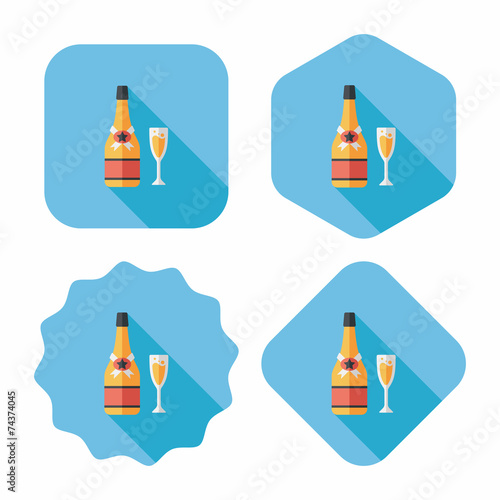 Valentine's day champagne flat icon with long shadow,eps10