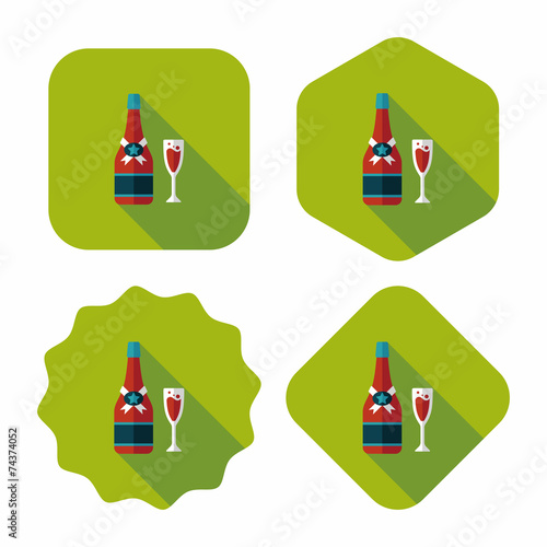 Valentine's day champagne flat icon with long shadow,eps10