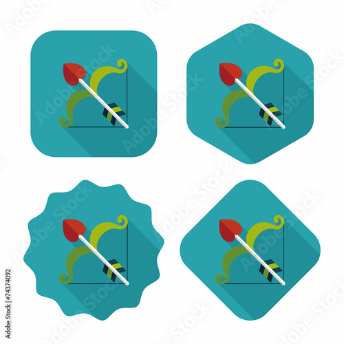 valentine's day Cupid bow and arrow flat icon with long shadow,e