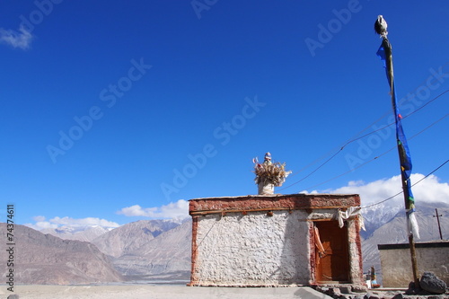 Local north India house with mountain background photo