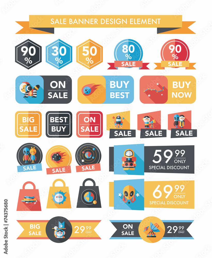 Space sale banner flat design background set, eps10 Space sale banner flat design background set, eps10