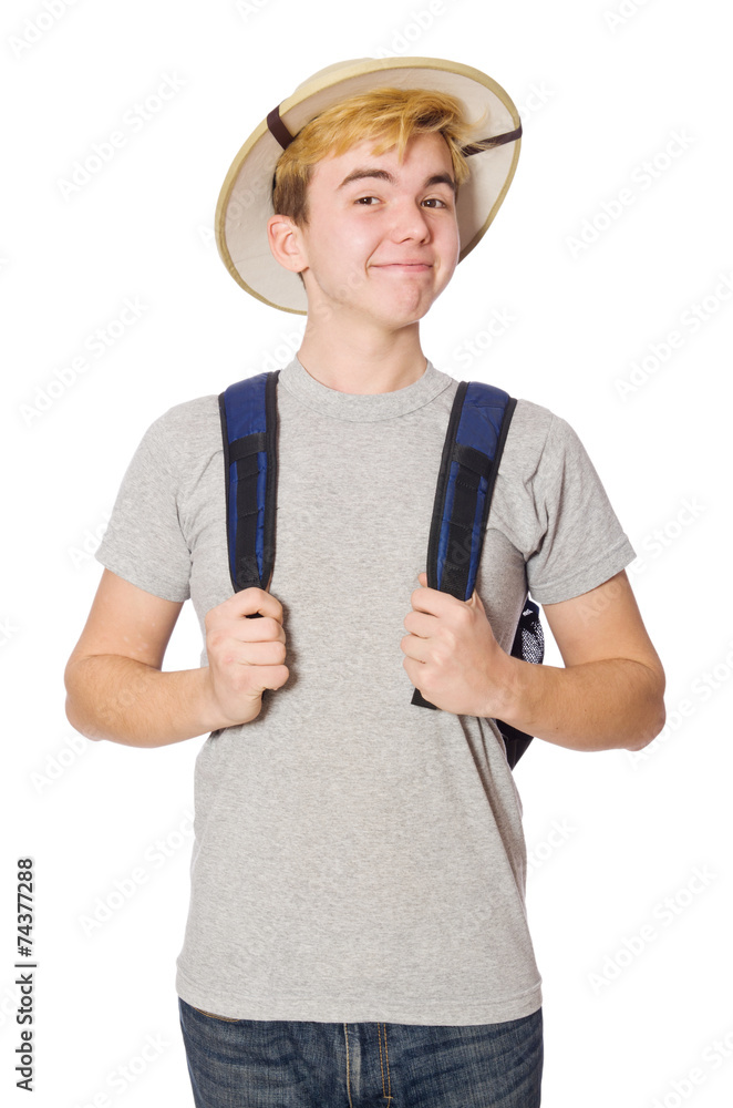 Man in safari hat in hunting concept Man in safari hat in hunting concept