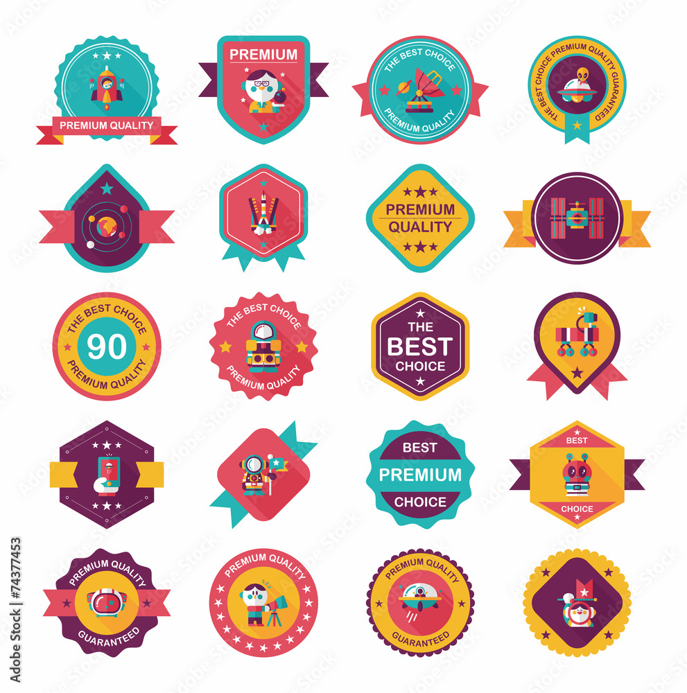 Space badge banner flat design background set, eps10 Space badge banner flat design background set, eps10