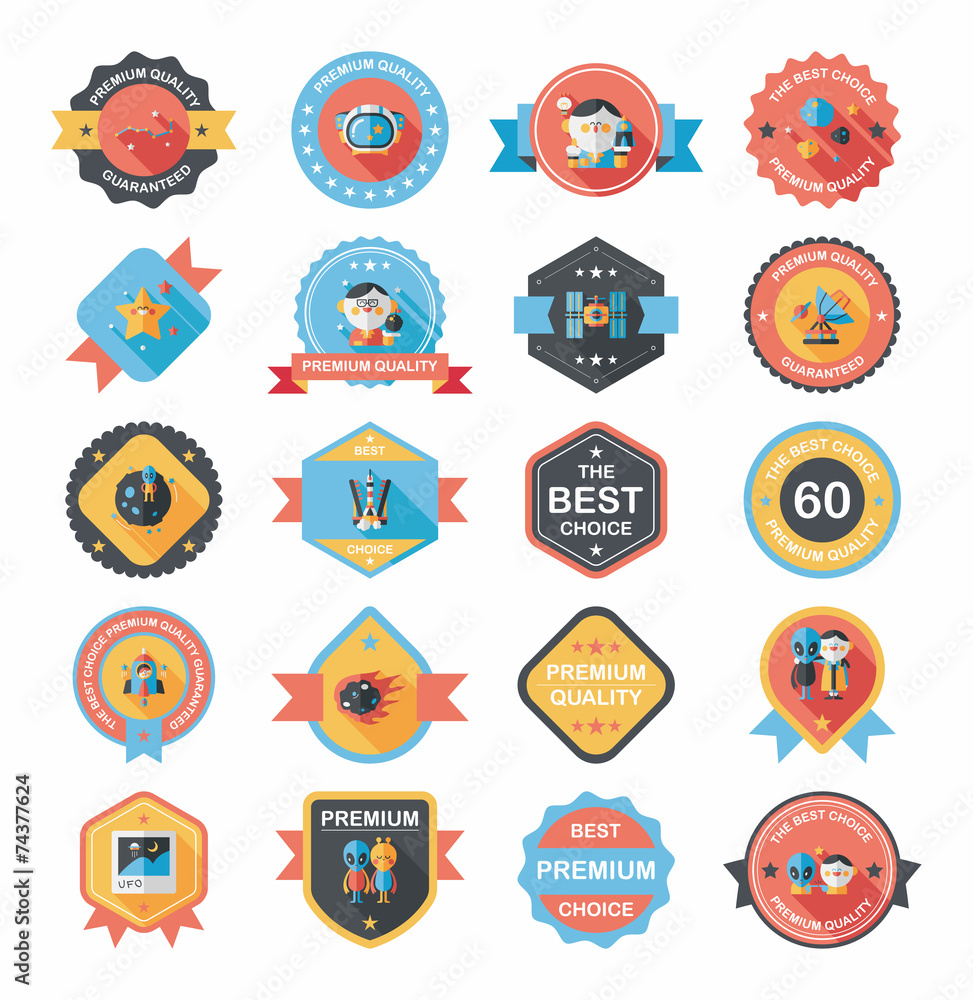 Space badge banner flat design background set, eps10