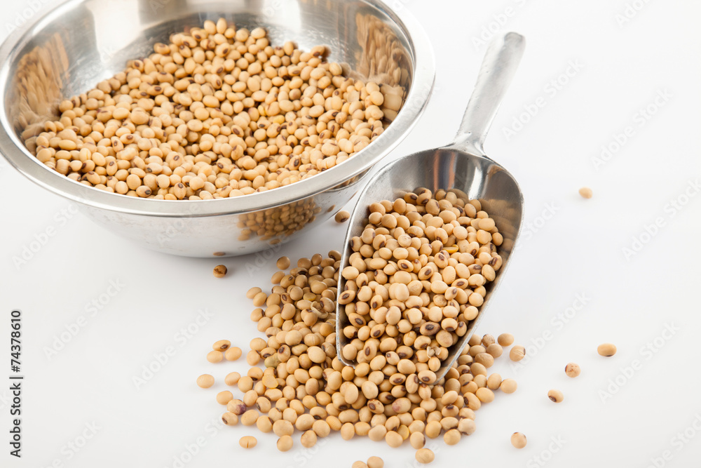 Soybeans with  transfer scoop and bowl