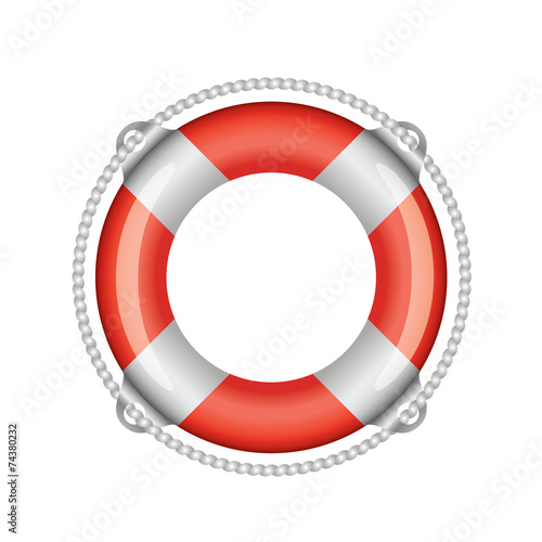 Red lifebuoy with white stripes (isolated) 