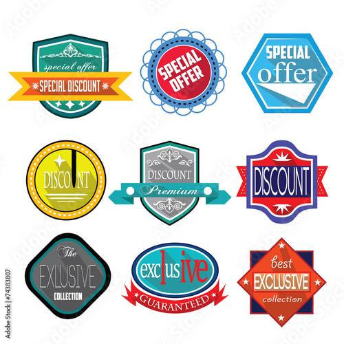Special Offer, Sale, Discount. Exclusive Offer badges