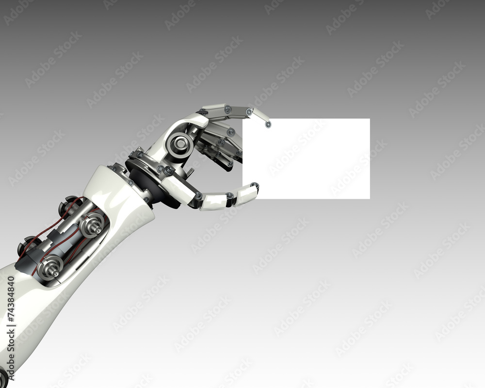 robot arm holding card template with clipping mask