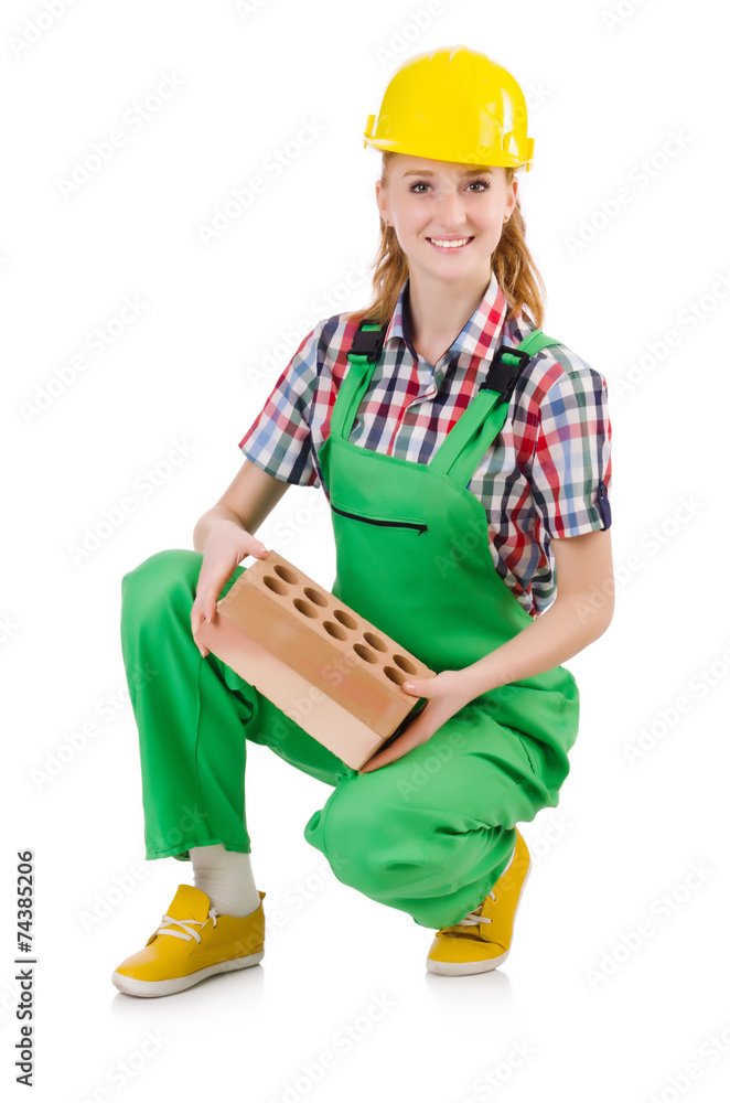 Woman with bricks isolated on white Woman with bricks isolated on white