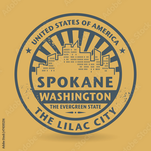 Grunge rubber stamp with name of Spokane, Washington