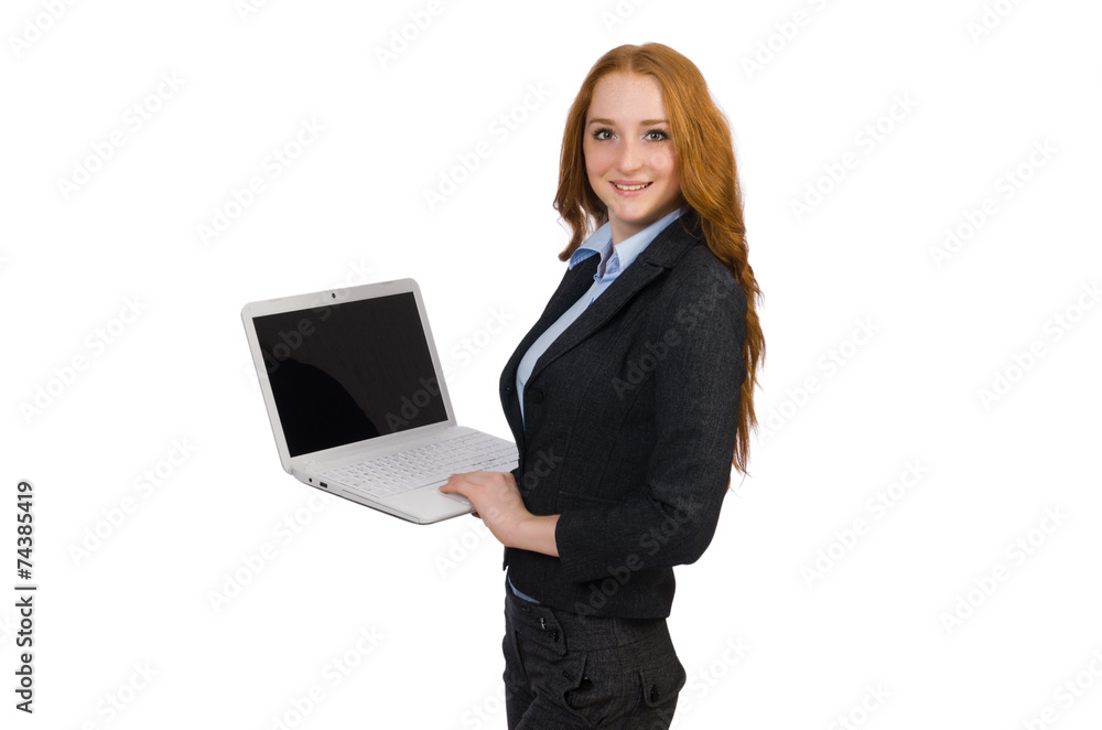Businesswoman with laptop isolated on white Businesswoman with laptop isolated on white