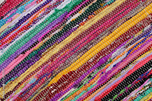 Recycling, handmade colorful ethnic motley retro rug, carpet
