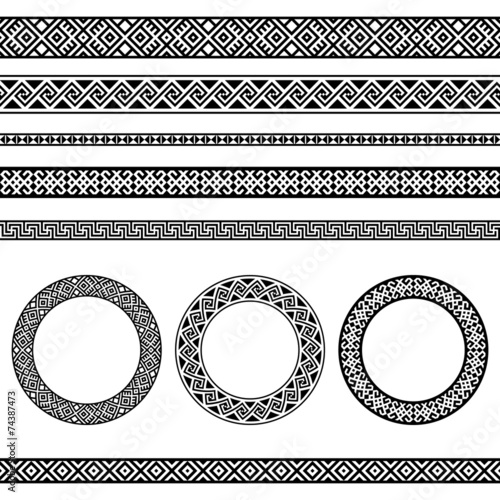 Greek traditional meander border and round frames set