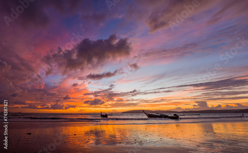 Tropical sunset on the beach. Ao-Nang. Krabi