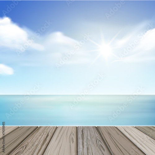 empty desk and summer sea