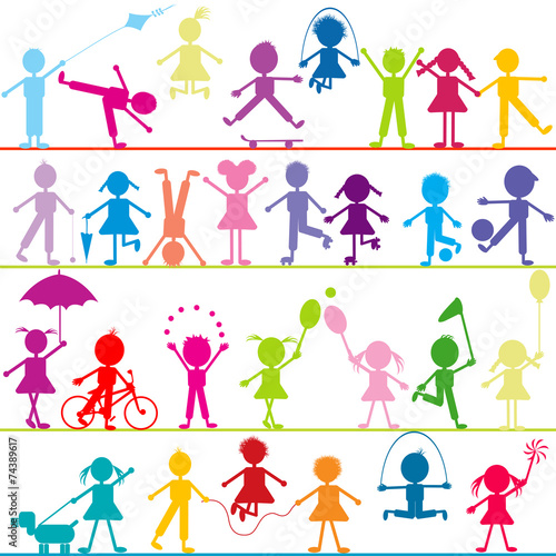 Background with stylized children playing