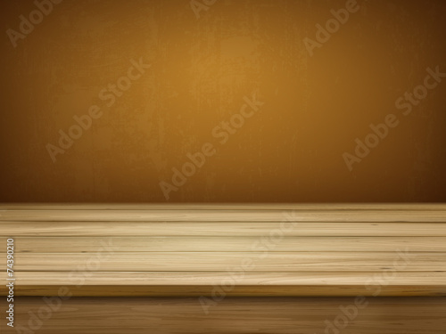 retro wooden table and blurred wall