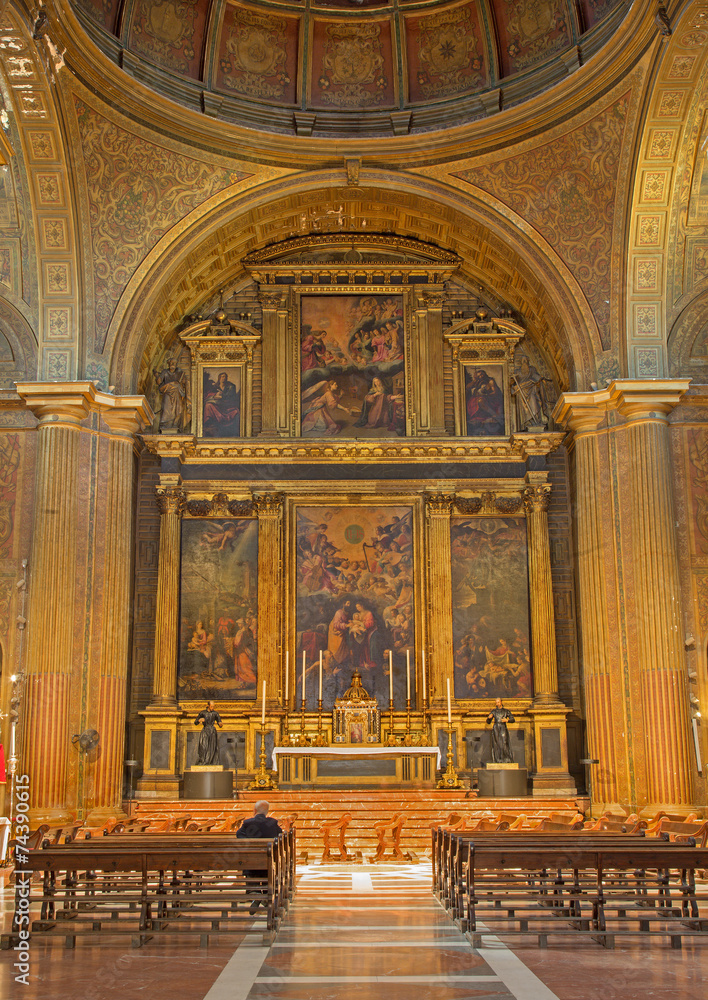 Seville - Presbytery and main altar in church of  Anunciation.