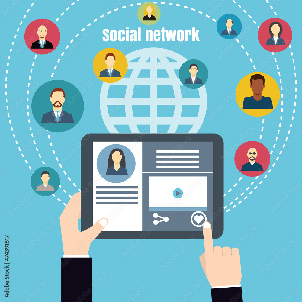 Social media network. Man holding a tablet Social media network. Man holding a tablet