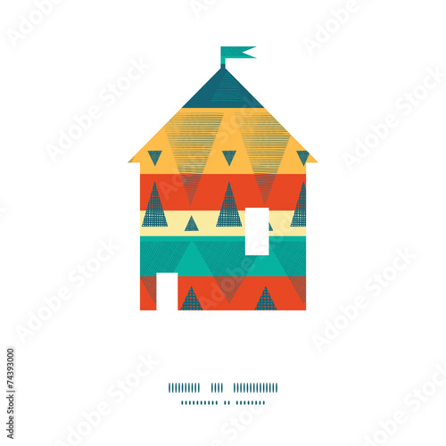 Vector vibrant ikat stripes house silhouette pattern frame